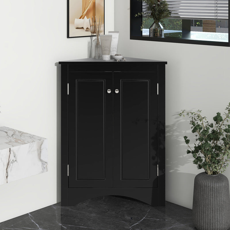 Oak Triangle Bathroom Storage Cabinet with Adjustable Shelves, Freestanding Floor Cabinet