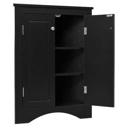 Oak Triangle Bathroom Storage Cabinet with Adjustable Shelves, Freestanding Floor Cabinet