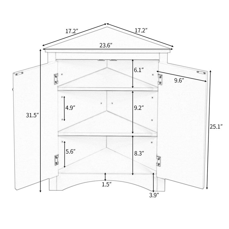 Oak Triangle Bathroom Storage Cabinet with Adjustable Shelves, Freestanding Floor Cabinet