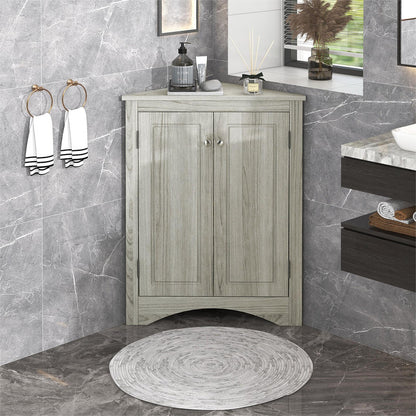 Oak Triangle Bathroom Storage Cabinet with Adjustable Shelves, Freestanding Floor Cabinet