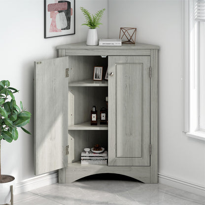 Oak Triangle Bathroom Storage Cabinet with Adjustable Shelves, Freestanding Floor Cabinet
