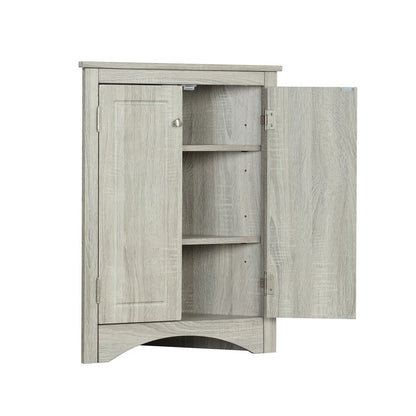 Oak Triangle Bathroom Storage Cabinet with Adjustable Shelves, Freestanding Floor Cabinet