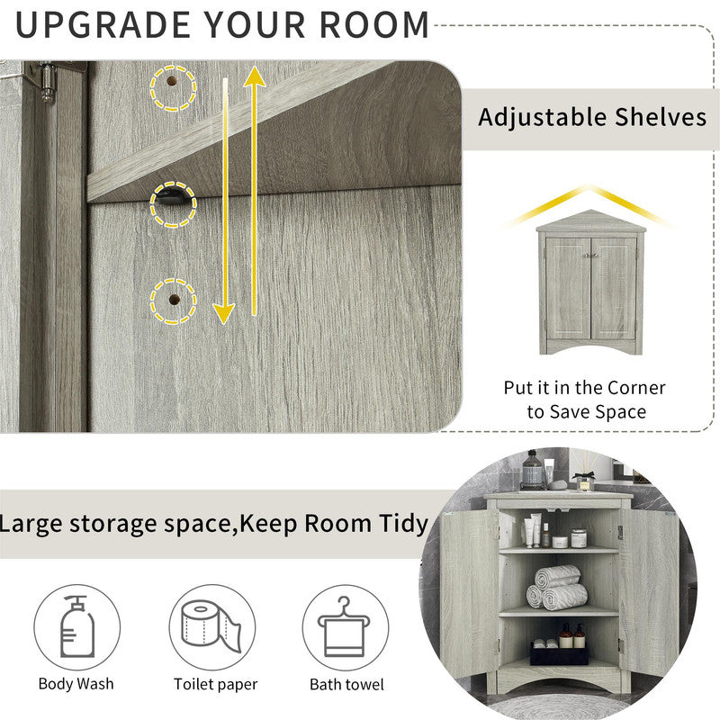 Oak Triangle Bathroom Storage Cabinet with Adjustable Shelves, Freestanding Floor Cabinet