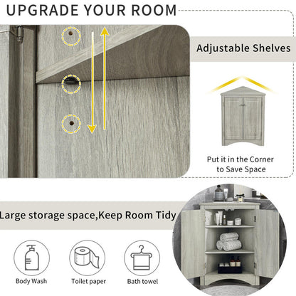 Oak Triangle Bathroom Storage Cabinet with Adjustable Shelves, Freestanding Floor Cabinet