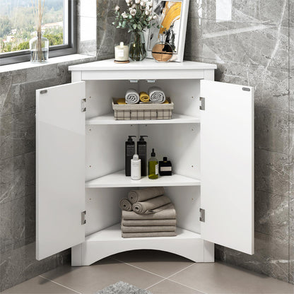 Oak Triangle Bathroom Storage Cabinet with Adjustable Shelves, Freestanding Floor Cabinet