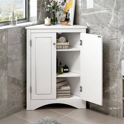 Oak Triangle Bathroom Storage Cabinet with Adjustable Shelves, Freestanding Floor Cabinet