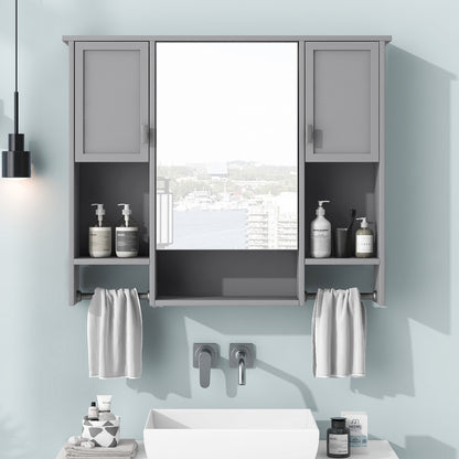 Modern Wall Mounted Storage Cabinet with Mirror, Wall Cabinet with Towels Bar