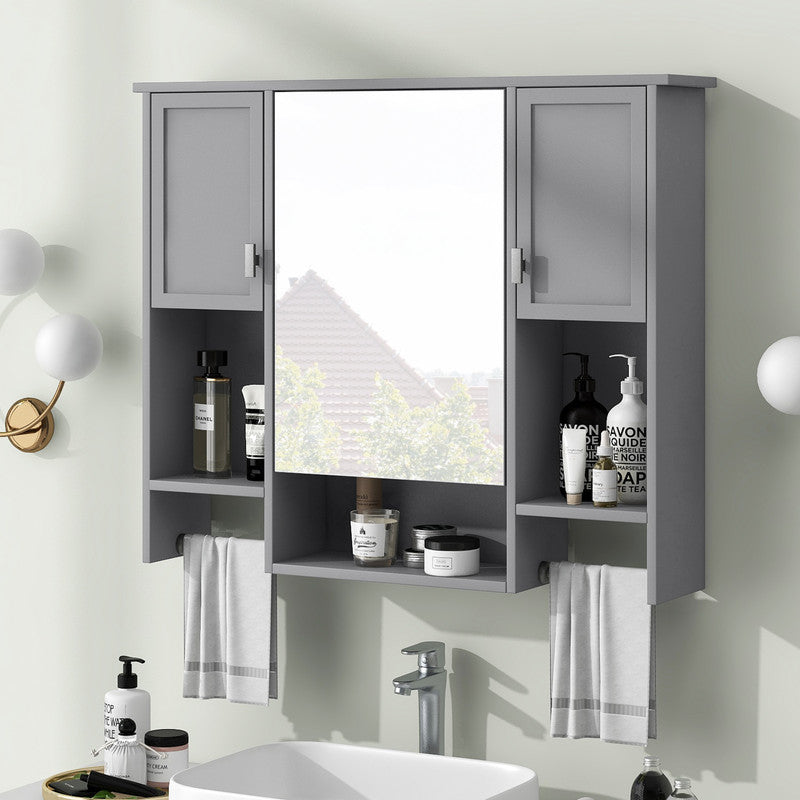 Modern Wall Mounted Storage Cabinet with Mirror, Wall Cabinet with Towels Bar