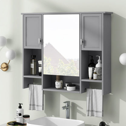 Modern Wall Mounted Storage Cabinet with Mirror, Wall Cabinet with Towels Bar