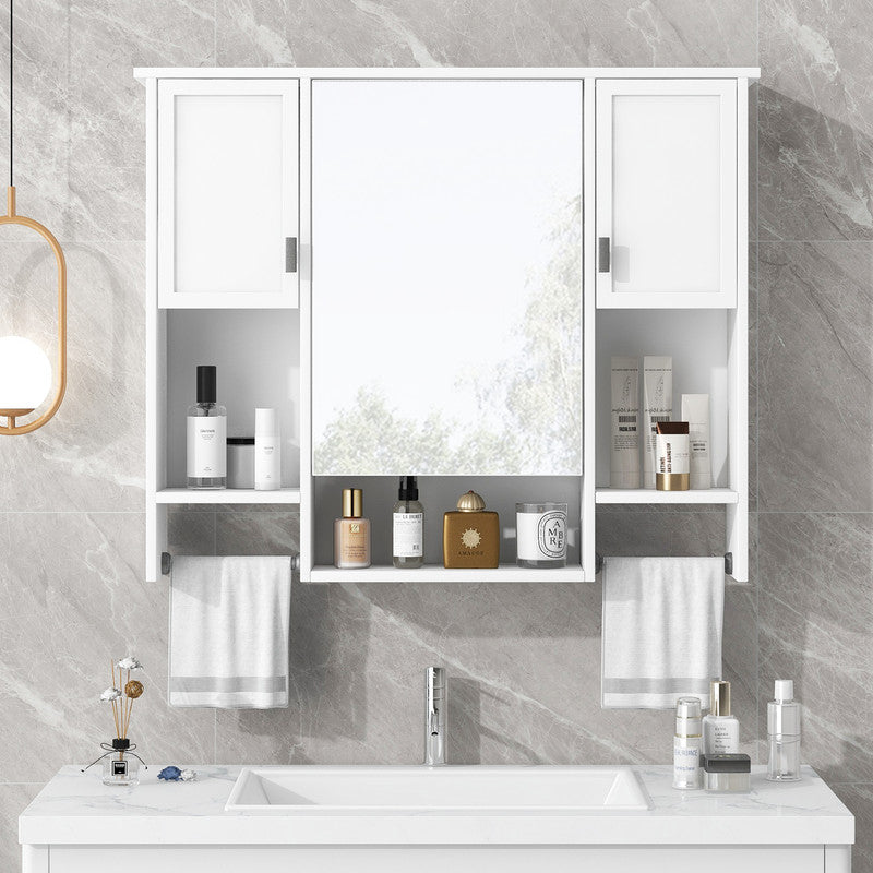 Modern Wall Mounted Storage Cabinet with Mirror, Wall Cabinet with Towels Bar