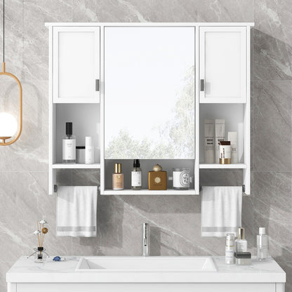 Modern Wall Mounted Storage Cabinet with Mirror, Wall Cabinet with Towels Bar