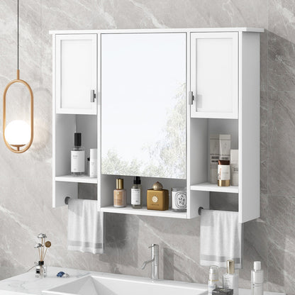 Modern Wall Mounted Storage Cabinet with Mirror, Wall Cabinet with Towels Bar