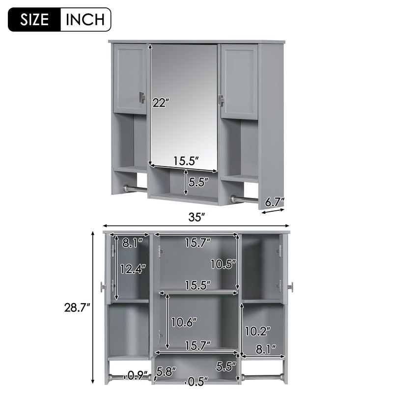 Modern Wall Mounted Storage Cabinet with Mirror, Wall Cabinet with Towels Bar